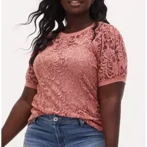 Torrid Lace Puff Sleeve Top Rose Pink Plus Size 1 14-16 NWT‎ Romantic